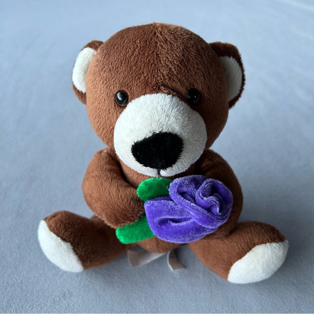 3 for $25 ~ Brown Bear with Purple Rose ~ Cute & Cuddly!!